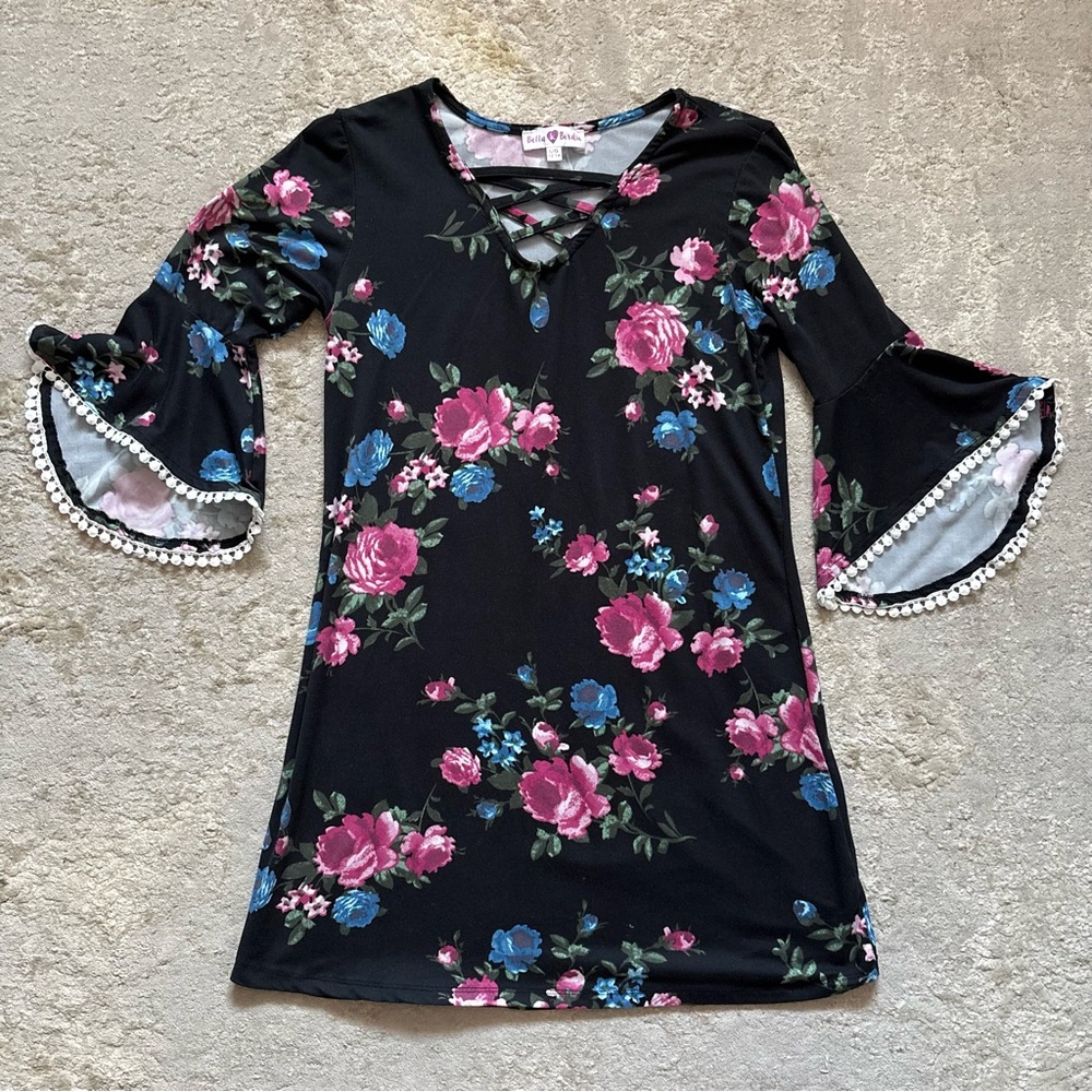 Bella & Birdie Girls Floral Rose Bell Sleeve Dress Size 12-14 (Large) Youth - Picture 3 of 13